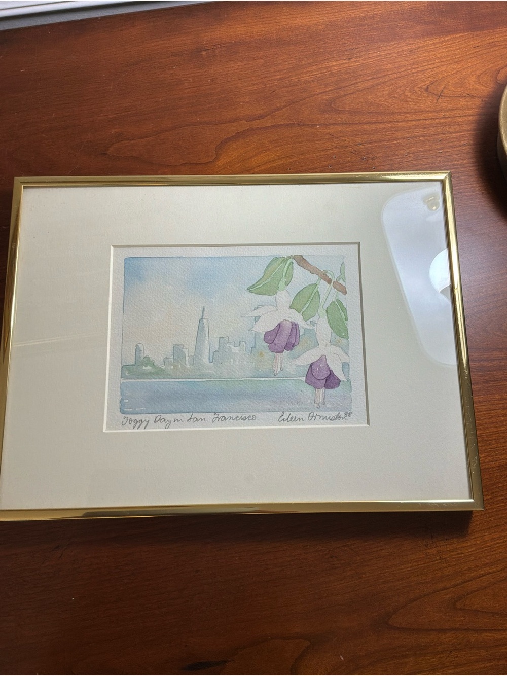 Watercolor Botanical Cityscape Print in Purple and Green by Eileen Ormiston
